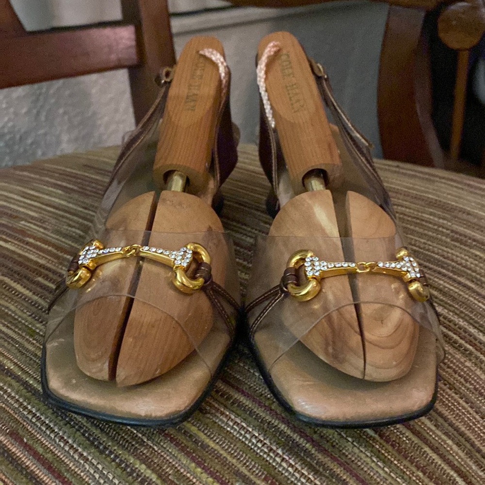 Onex sandals buckle heel strap bronze heel gold bottom bronze strap